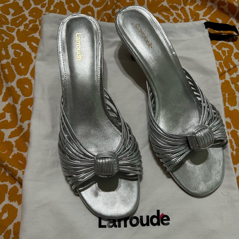 Larroude Kitten Heels in Silver